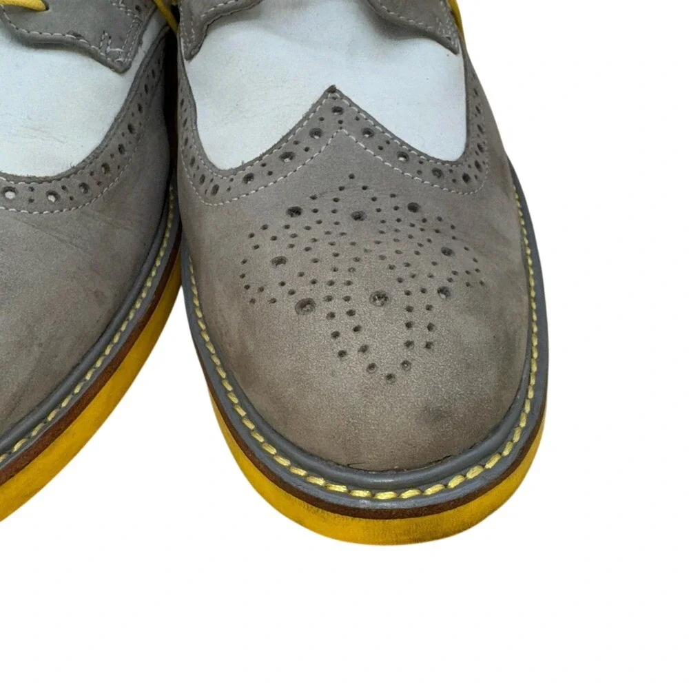 SPERRY Gold Cup Gray and Yellow Nubuck Wingtip Oxford Shoes Men's Size 11.5 VGUC